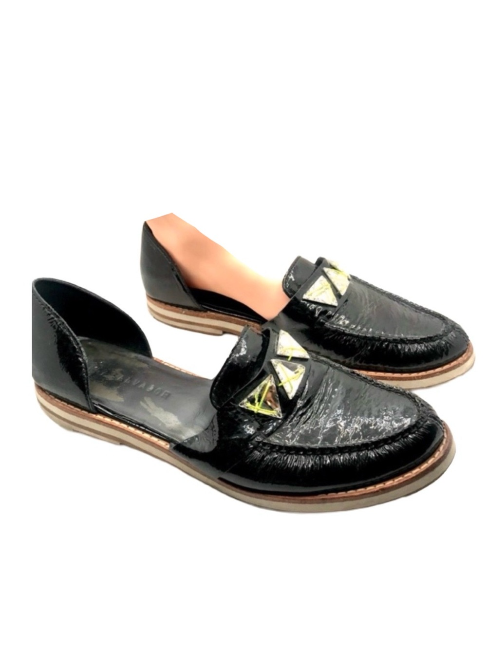 FREDA SALVADOR BLACK PATENT LEATHER & SWAROVSKI CRYSTAL D'ORSAY LOAFERS (8)